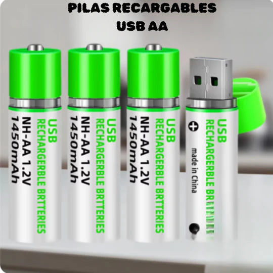 Pilas recargables USB AA - Pack 4 pilas